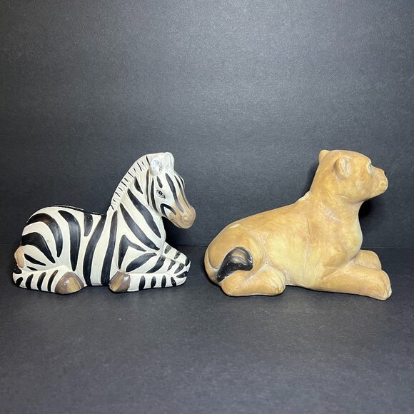 Vintage Set of 2 K's Collection Ceramic Safari Zebra & Lioness Animal Figures - Picture 5 of 8